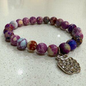 Stone Beaded Bracelet with Apple Charm